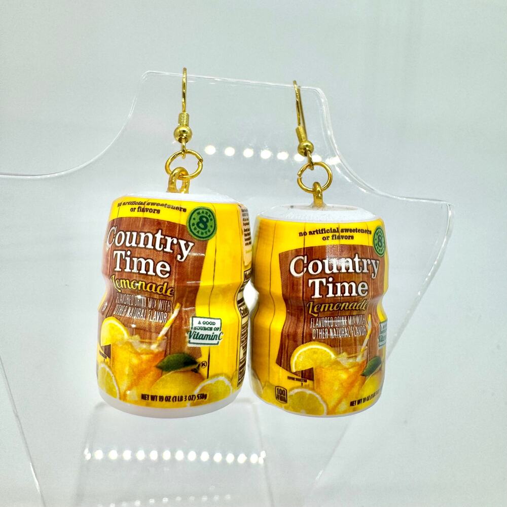 Country Lemonade Earrings - Rustic Drink Dangles - Cottagecore Summer Aesthetic